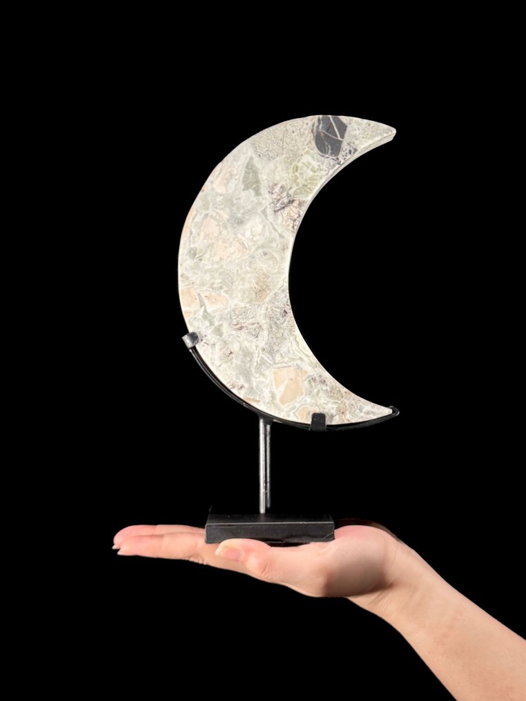 无底价 - 精彩的缟玛瑙新月 月形，放在定制支架上 - 高度: 27.5 cm - 宽度: 15 cm- 1700 g - (1) #1.0