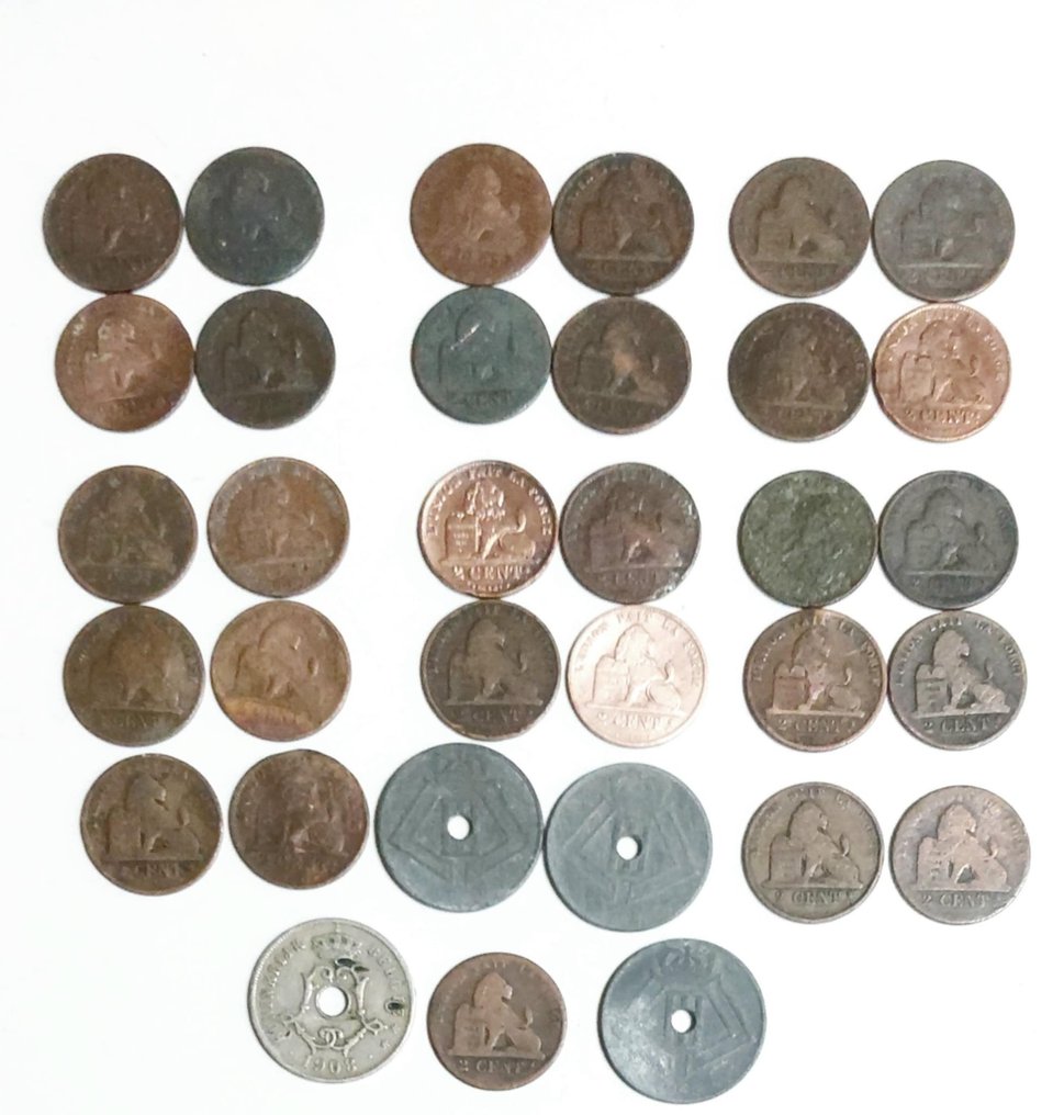 Βέλγιο. Lot 33 pièces uséees de 1873 à 1909  (χωρίς τιμή ασφαλείας) #1.0