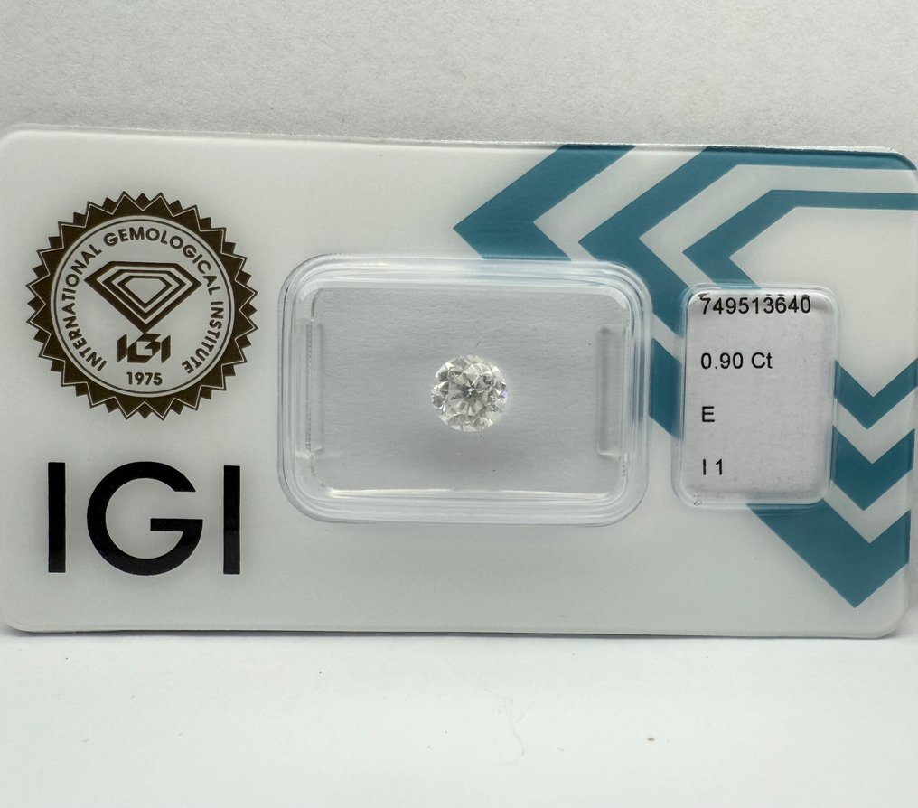 没有保留价 - 1 pcs 钻石  (天然)  - 0.90 ct - 圆形 - E - I1 内含一级 - 国际宝石研究院（IGI） #1.0