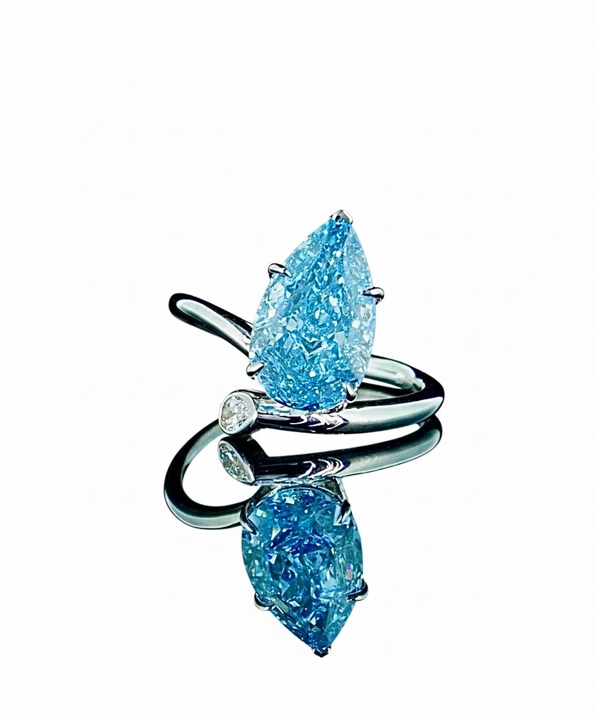Δαχτυλίδι - 14 καράτια Λευκός χρυσός -  4.12ct. tw. Μπλε Διαμάντι (Διαμάντια εργαστηριακής καλλιέργειας με φανταχτερά χρώματα) - Διαμάντι #1.0