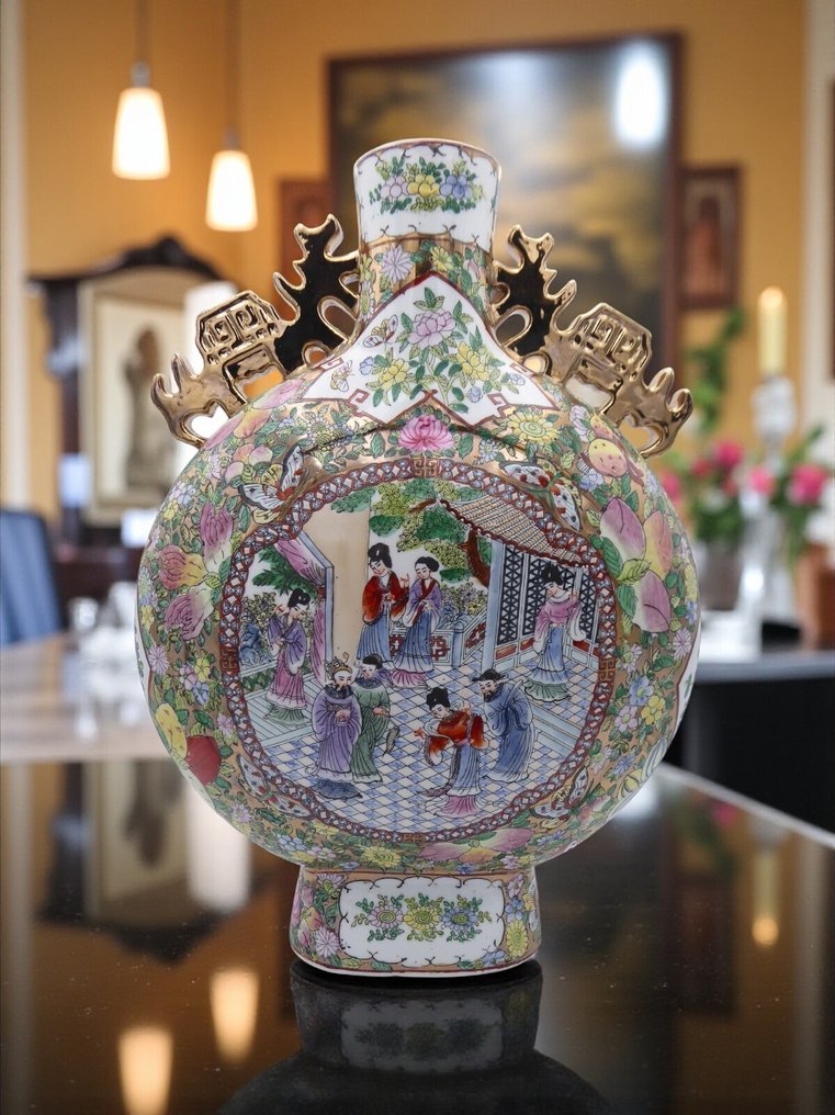 Βάζο -  Μεγάλο αρχαίο βάζο σε σχήμα σελήνης, ζωγραφισμένο με το χέρι, με λεπτομέρειες σε χρυσό Zecchino 18k - Γυαλισμένη πορσελάνη #2.1