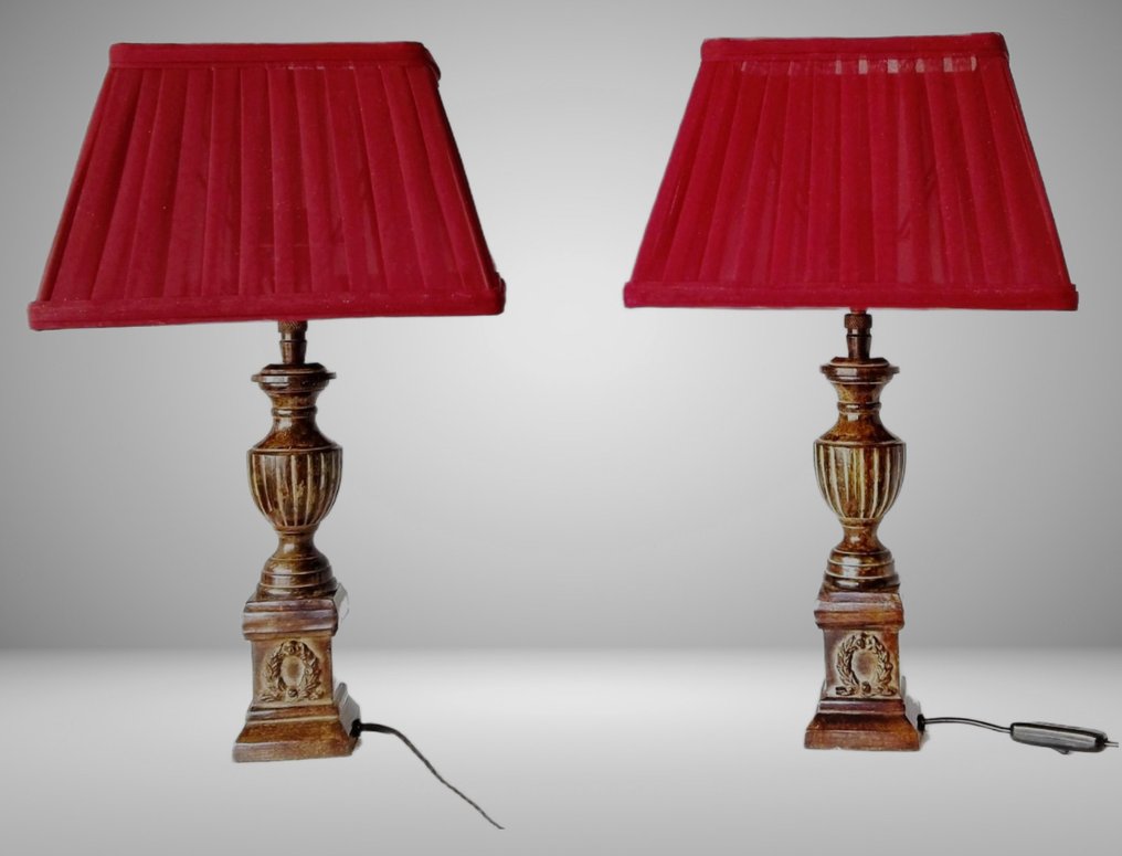 Elegante zware lampen in Empirestijl - 台灯 (2) - 黄铜 - 锈蚀铜绿 - 欧根纱布料 #2.1