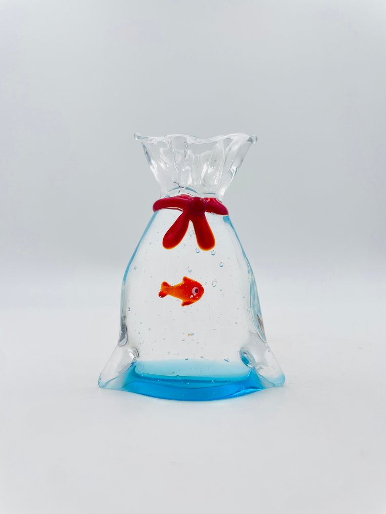 Guidotti - Γλυπτό, Sacchetto con pesce rosso - 6 cm - γυαλί Murano - 2025 #1.0