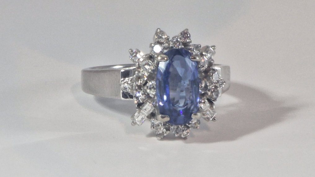 χωρίς τιμή ασφαλείας - Δαχτυλίδι - 14 καράτια Λευκός χρυσός - 2.50ct. tw. Ζαφείρι - Διαμάντι #1.0