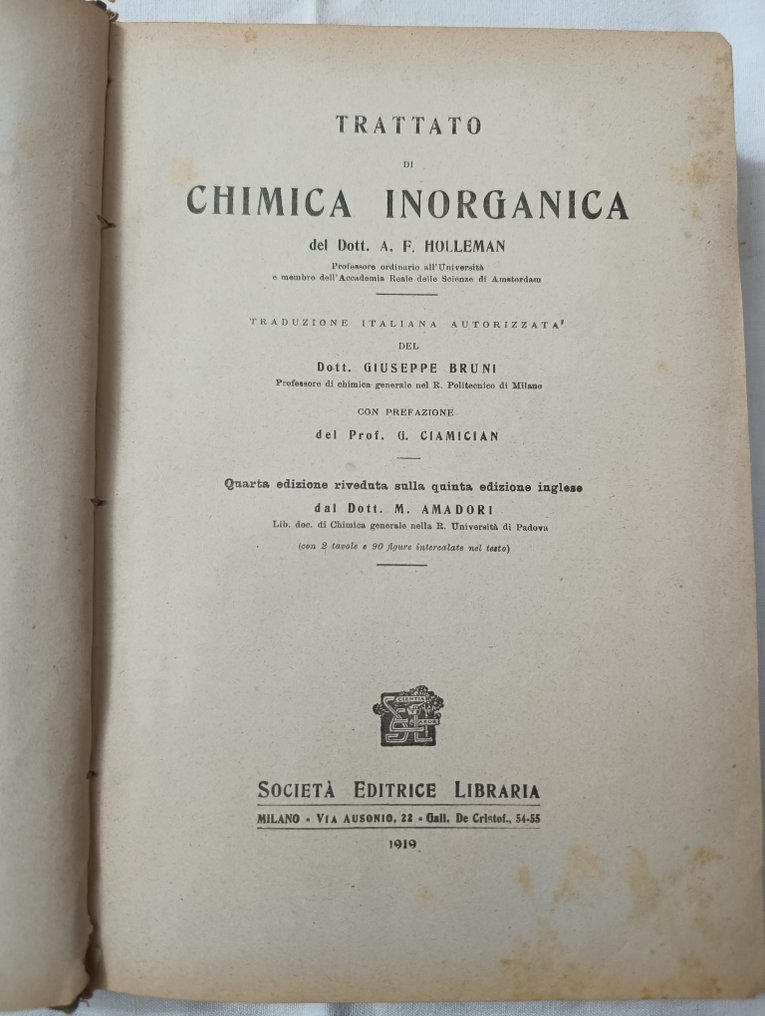 Pietro Spica; A. F. Holleman; Giuseppe Bruni; G. Bunge; Pietro Albertoni; Severino Cardelli; E. - Lot with 7 books on Chemistry - 1899-1921 #3.2