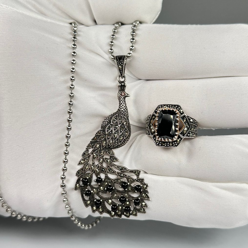 χωρίς τιμή ασφαλείας - Σετ κοσμημάτων 2 τεμαχίων Αλυσίδα από ασήμι 925 με μενταγιόν και δαχτυλίδι. Όνυχας #1.0