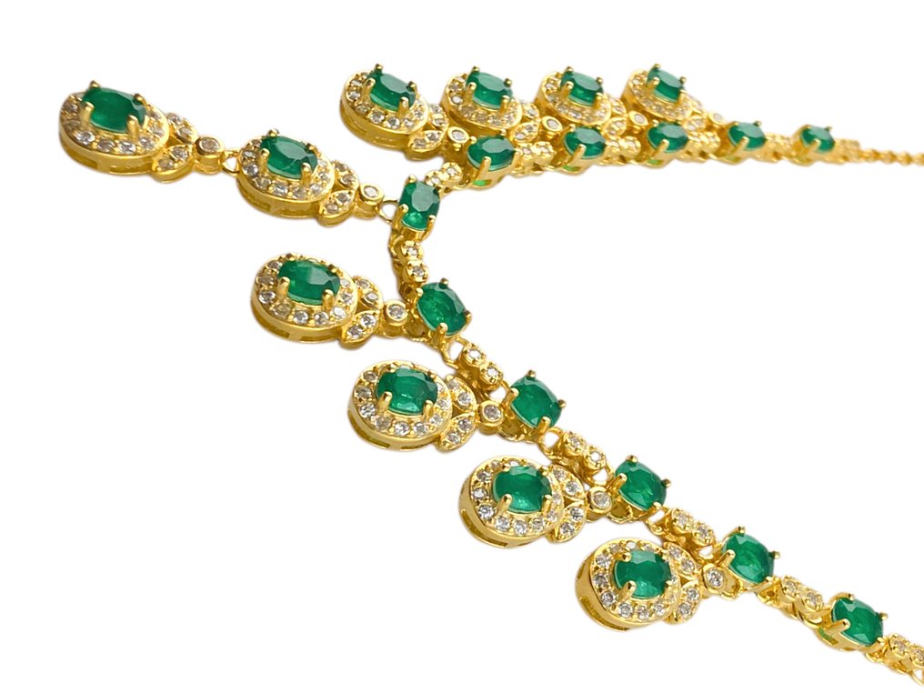 χωρίς τιμή ασφαλείας - Statement κολιέ - 18 καράτια Ασημί, Κίτρινο χρυσό -  7.14ct. tw. Σμαράγδι #4.3