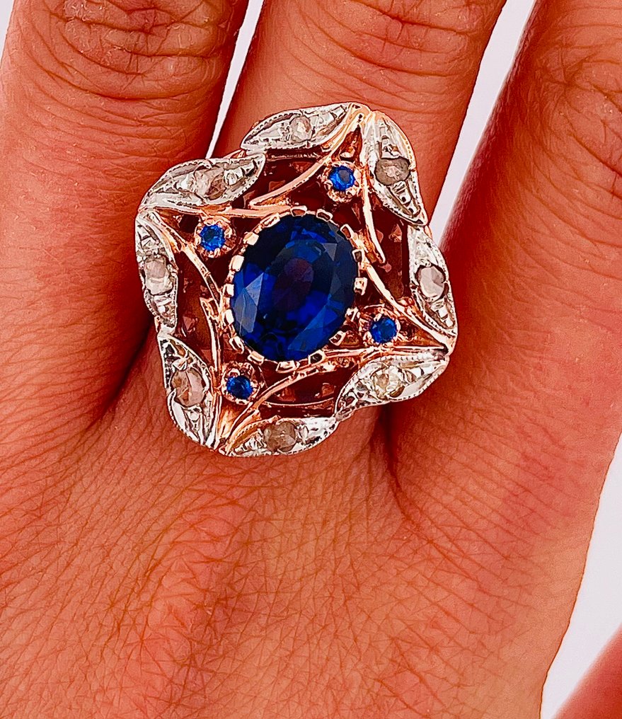 χωρίς τιμή ασφαλείας - Δαχτυλίδι - 9 kt. Ροζ χρυσό, Ασημί Ζαφείρι - Διαμάντι #4.3