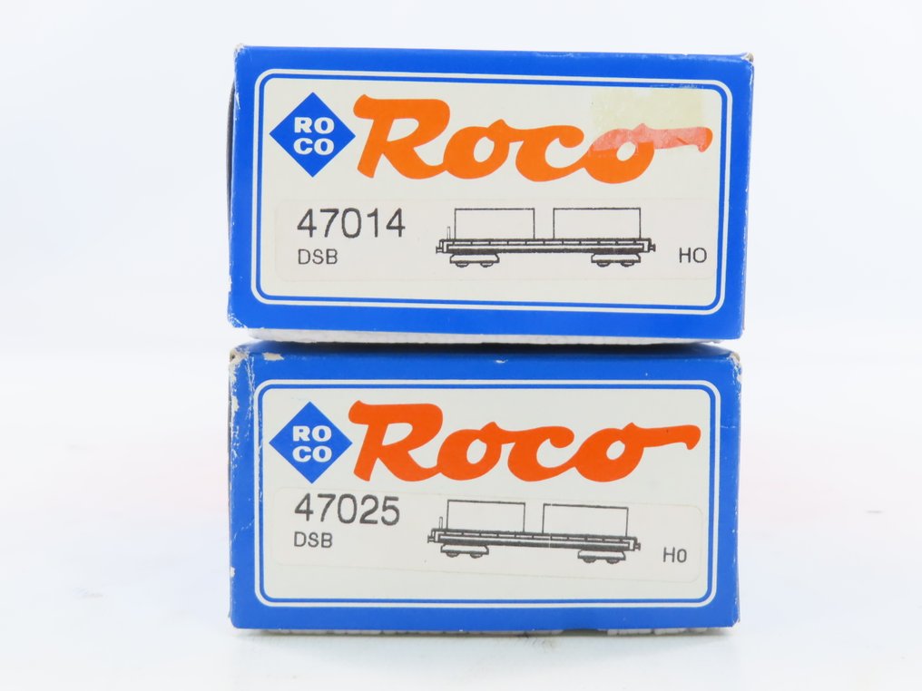 Roco H0轨 - 47014/47025 - 模型火车货运车厢 (2) - 2个4托盘集装箱车，带载荷并印有“SKANDI”和“CERES”。 - DSB #4.3
