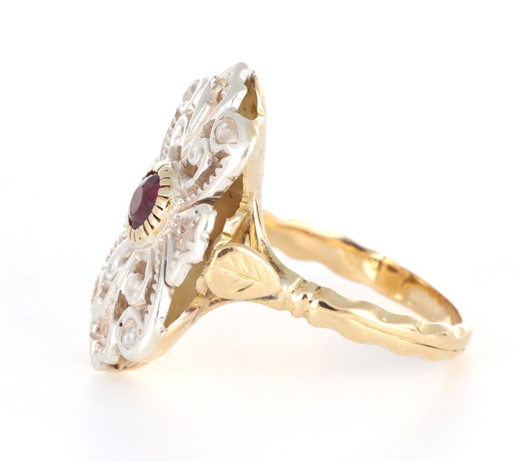 沒有保留價 - 戒指 - 18 克拉 銀, 黃金 - 0.25ct. tw. 紅寶石 - 鉆石 #3.2