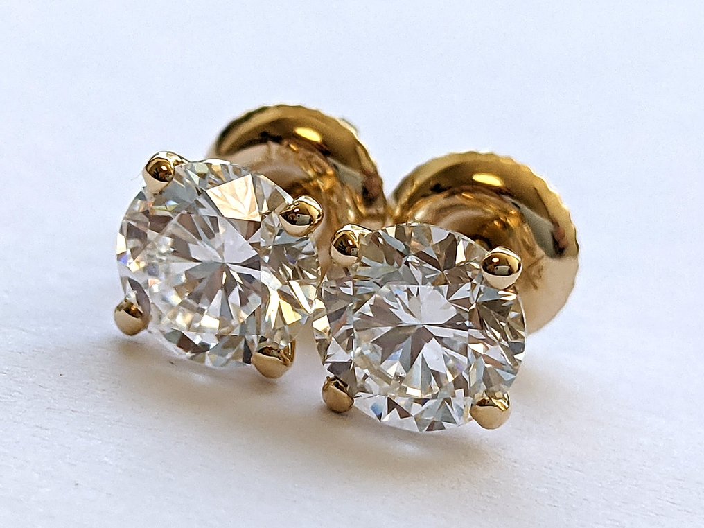 沒有保留價 - 耳釘耳環 - 14 克拉 黃金 - 3.01ct. tw. 鉆石 (實驗室培育) - IGI Certified #4.3