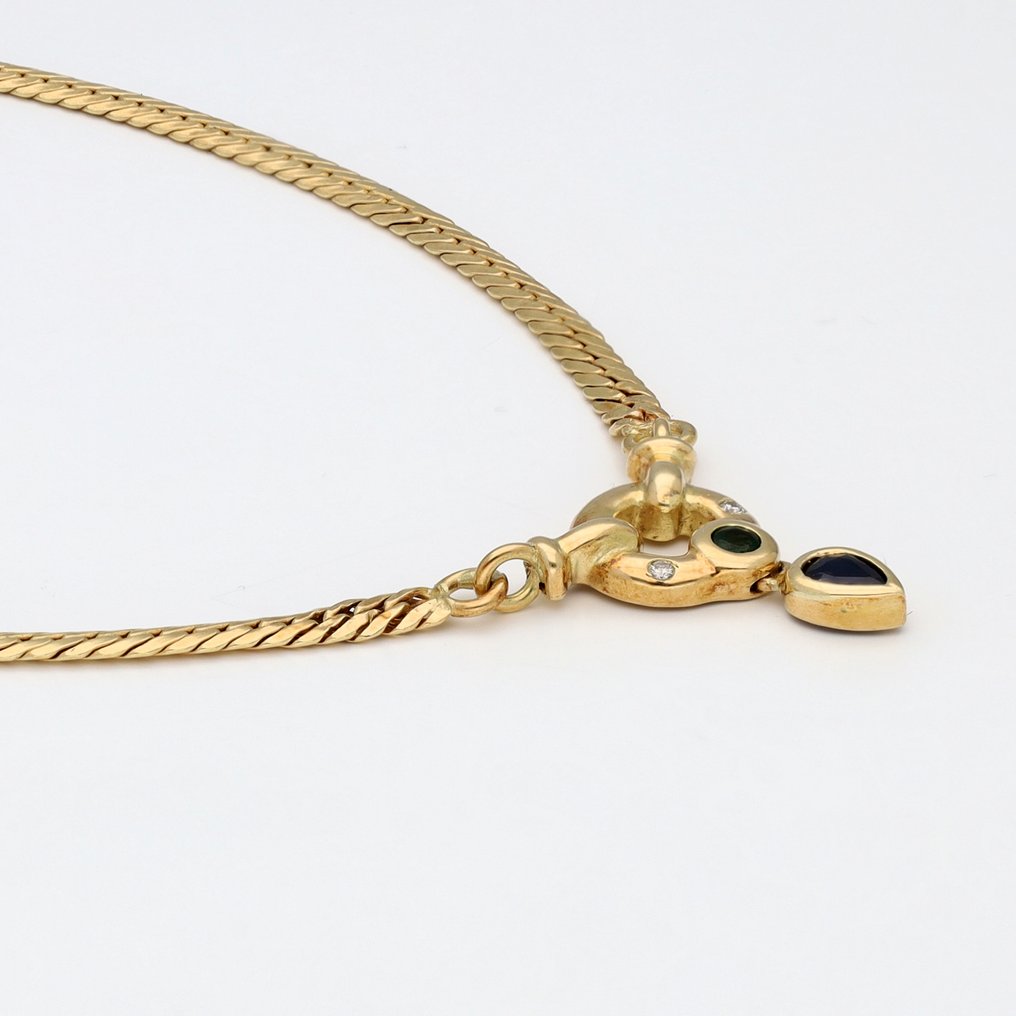 Κολιέ - 18 καράτια Κίτρινο χρυσό Διαμάντι (Φυσικό)  - Ζαφείρι-Σμαράγδι #2.1