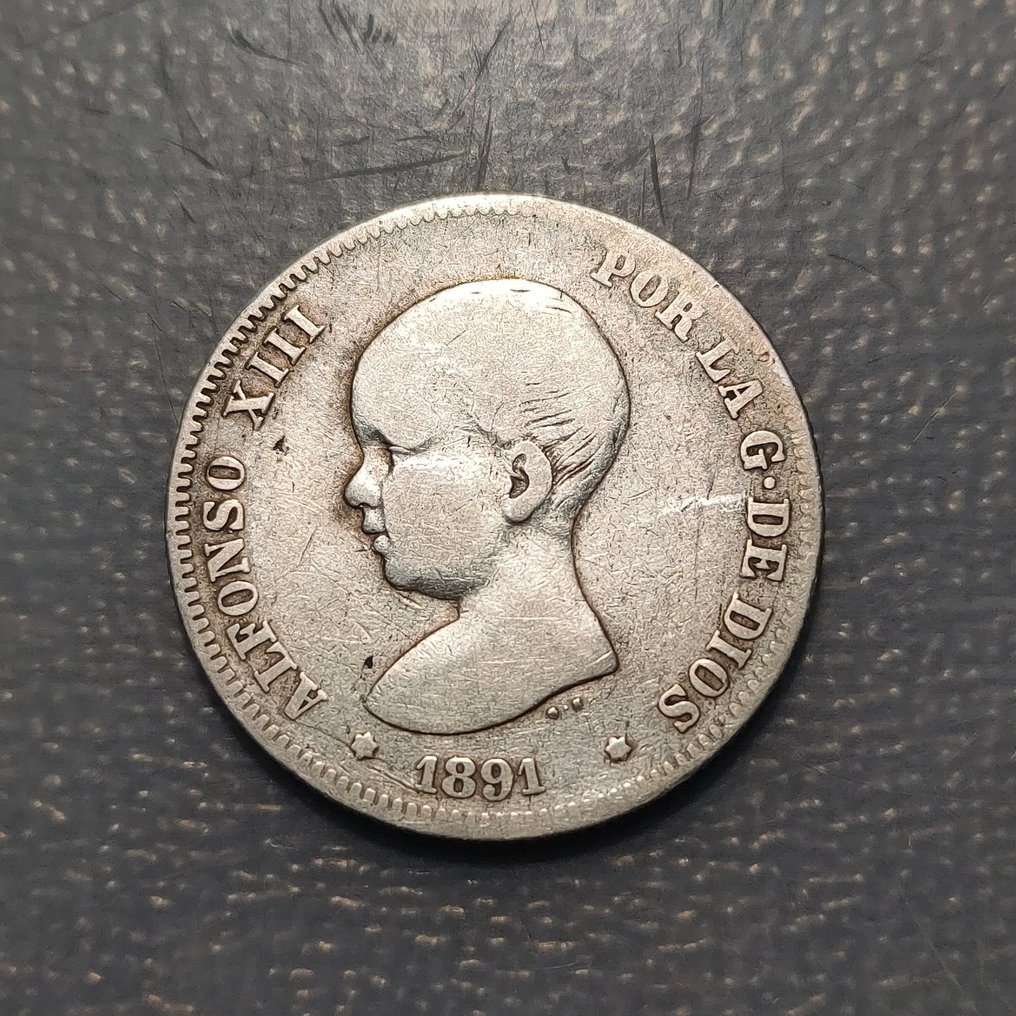 Spagna. Alfonso XII. 2 Pesetas 1891. PGM.  (Senza prezzo di riserva) #1.0