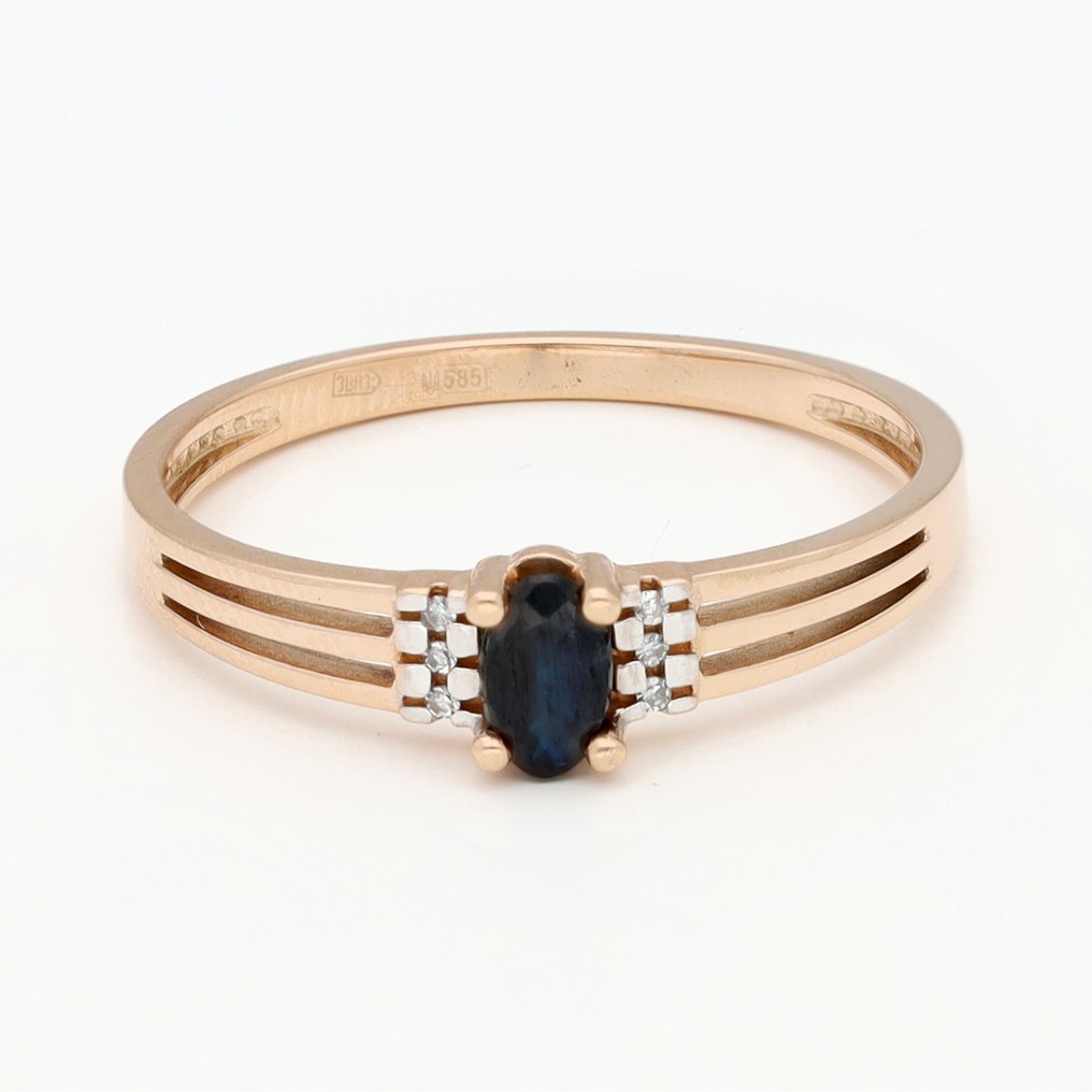 Sans prix de réserve - Bague - 14 carats Or jaune Saphir - Diamant #1.0