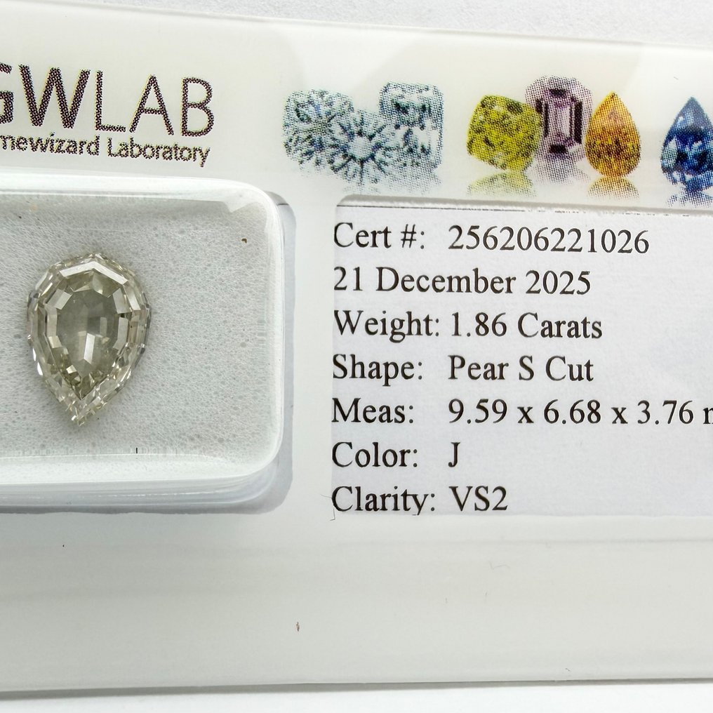 χωρίς τιμή ασφαλείας - 1 pcs Διαμάντι  (Φυσικό)  - 1.86 ct - Αχλάδι - J - VS2 - Gemewizard Gemological Laboratory (GWLab) #1.0