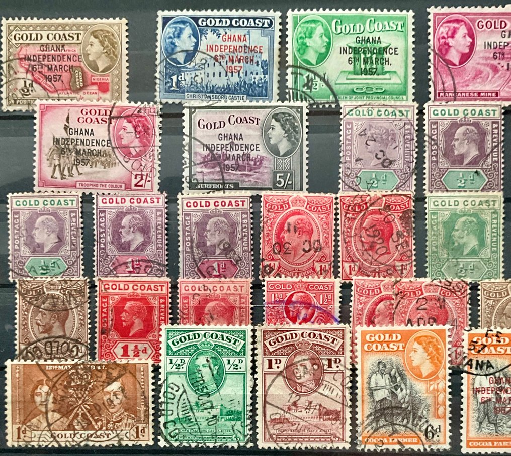 英联邦 1874/1960 - 6 张非常精美的邮票卡，邮票来自黄金海岸、加拿大、巴布亚、圣赫勒拿。 - Michel #1.0