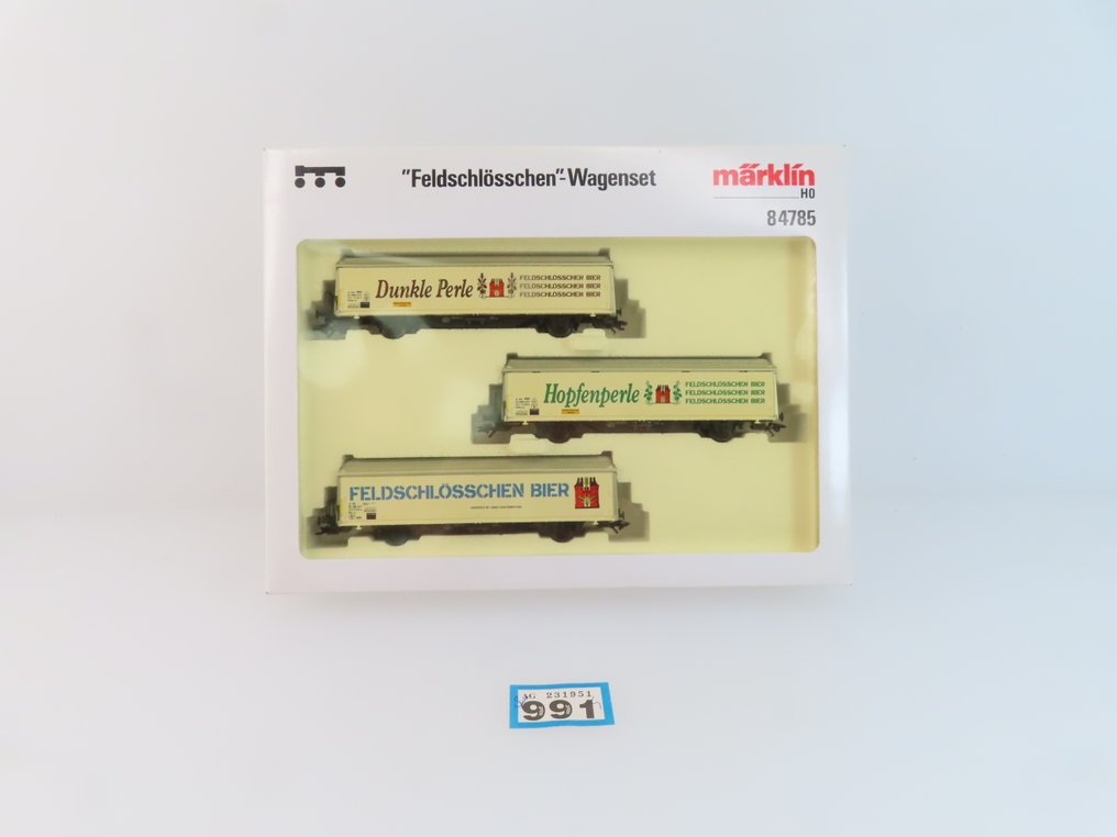 Märklin H0 - 84785 - Conjunto de vagones de tren de mercancías a escala (1) - Conjunto de vagones de mercancías de 3 piezas con vagones de doble eje con paredes correderas con - SBB-CFF #3.2