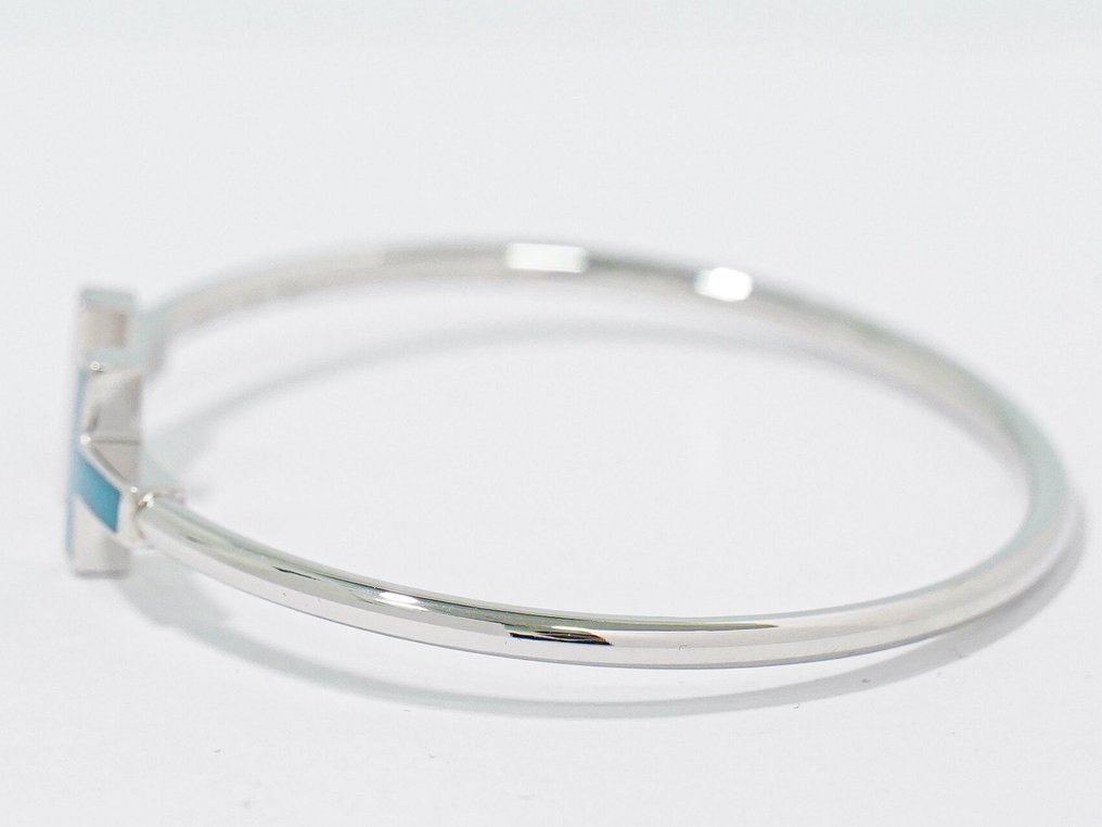 Tiffany & Co. - 手鈪 - T Wire - 18 克拉 白金 鉆石 (天然)  - 綠松石 #1.0