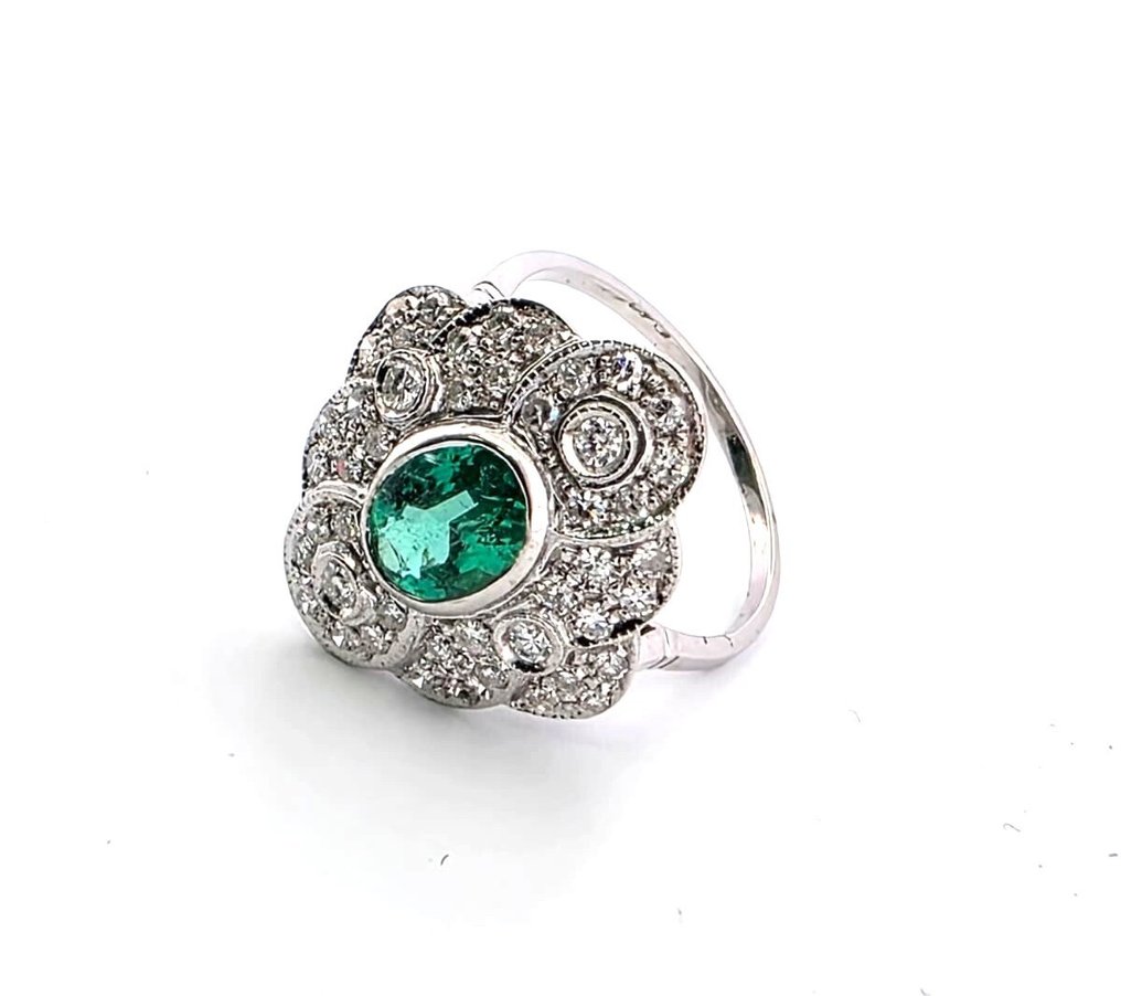 Anello - 18 carati Oro bianco Smeraldo #2.1