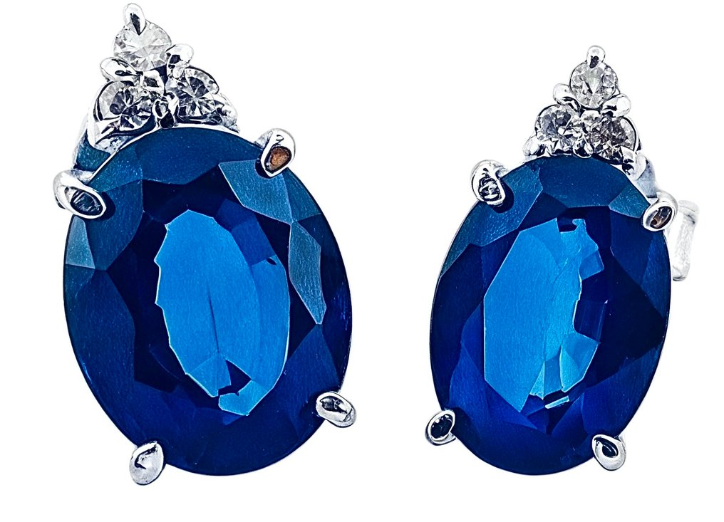 Sans prix de réserve - Boucles d'oreilles - 18 carats Or blanc Saphir - Diamant #1.0
