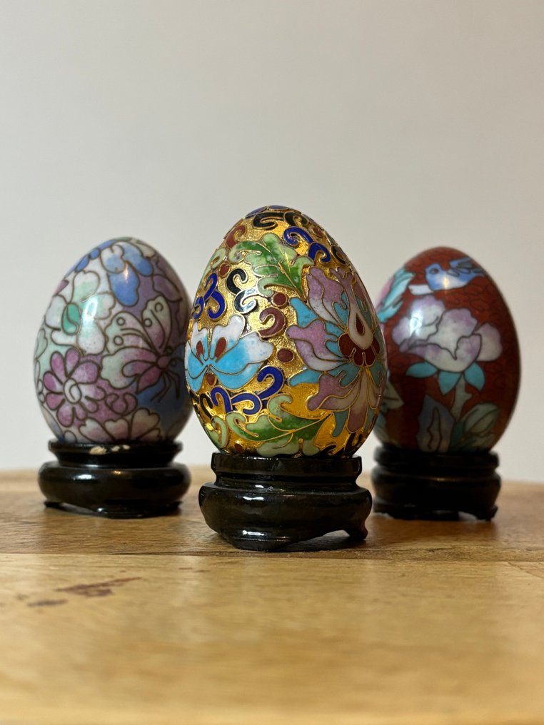 Figur - Cloisonné Eier  (3) - Emalj, Metall, Koppar #1.0