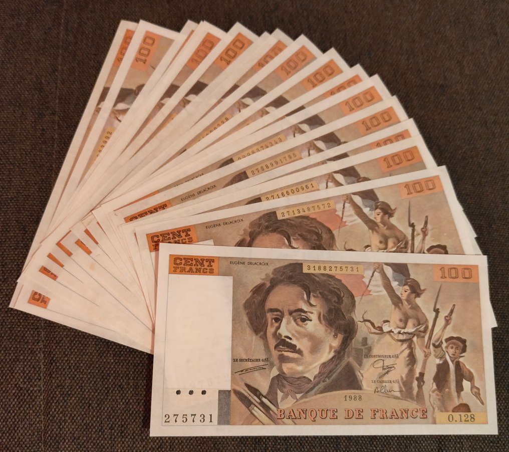 Frankrig. - 17 x 100 Francs - Various Dates - Pick 153  (Ingen mindstepris) #2.1