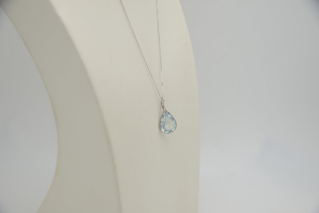 Κολιέ με μενταγιόν - 18 καράτια Λευκός χρυσός Ακουαμαρίνης #4.3