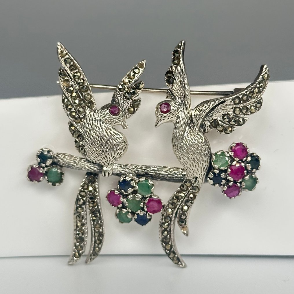 Ingen mindstepris - Broche 925 sølv Blandede ædelsten #3.2