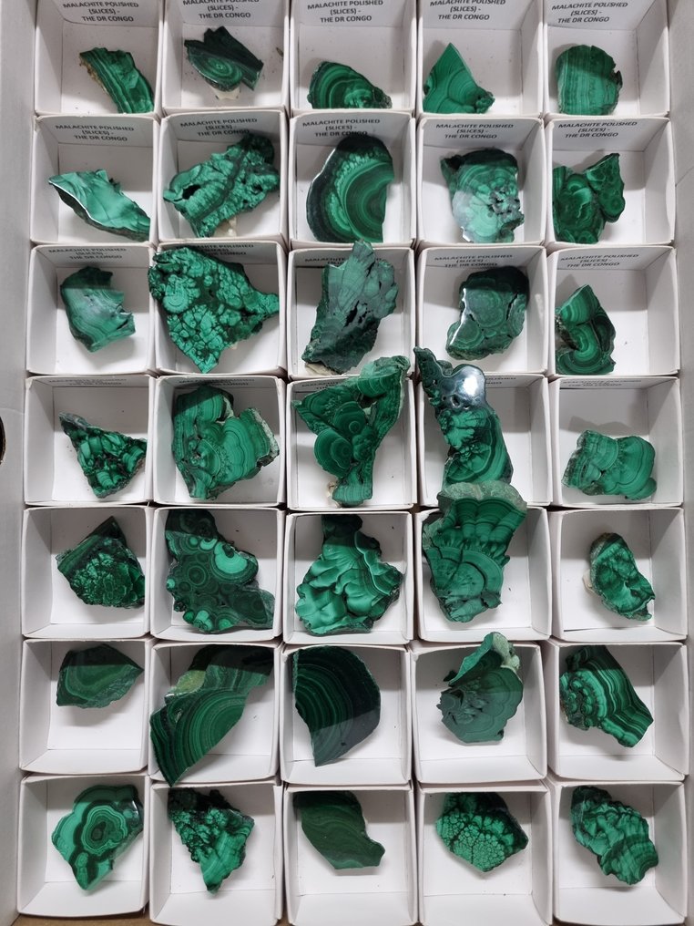 大量抛光的孔雀石切片 - HQ 片- 1.25 kg - (35) #1.0