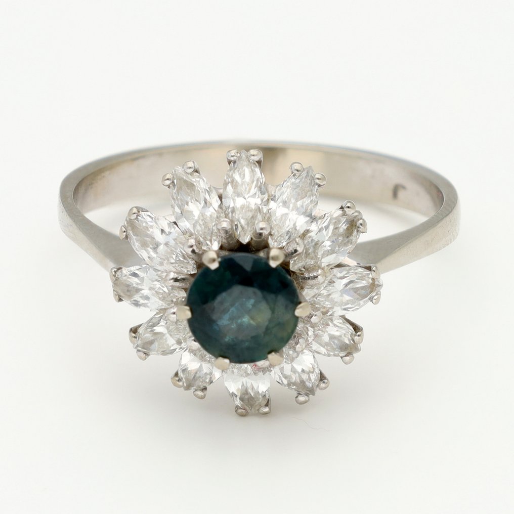 Ring - 18 kt Weißgold Saphir - Diamant #1.0
