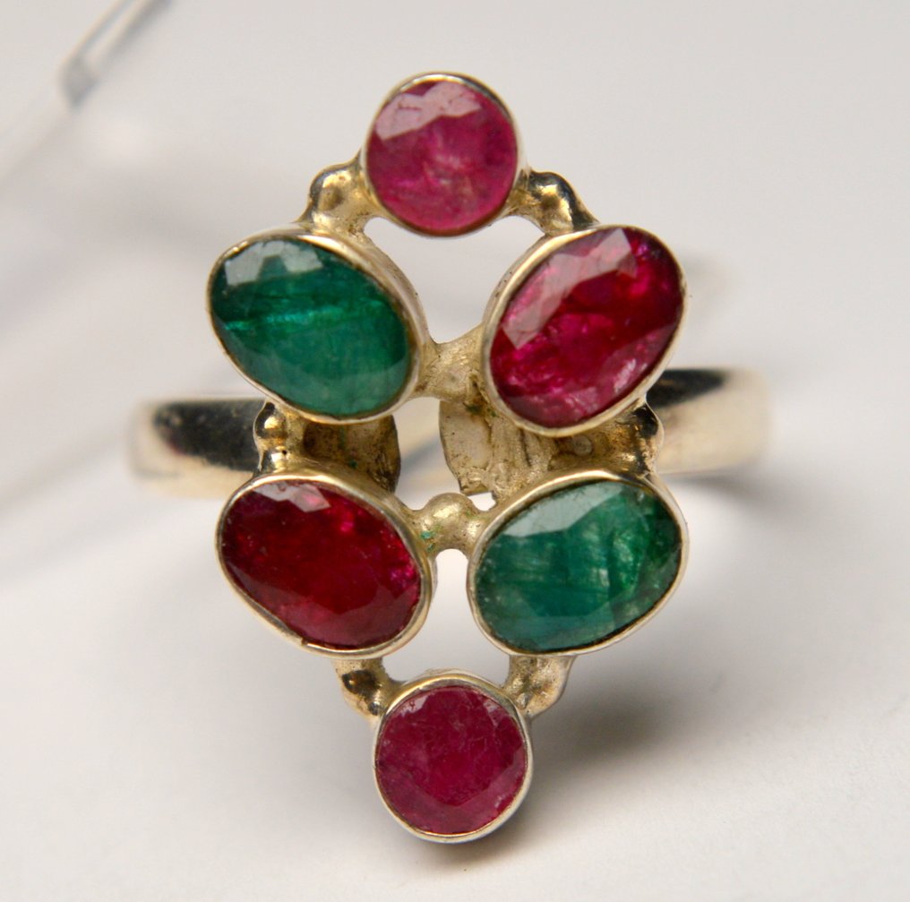 No reserve price - Ring 925 Silver Ruby - Emerald - Emerald #3.2