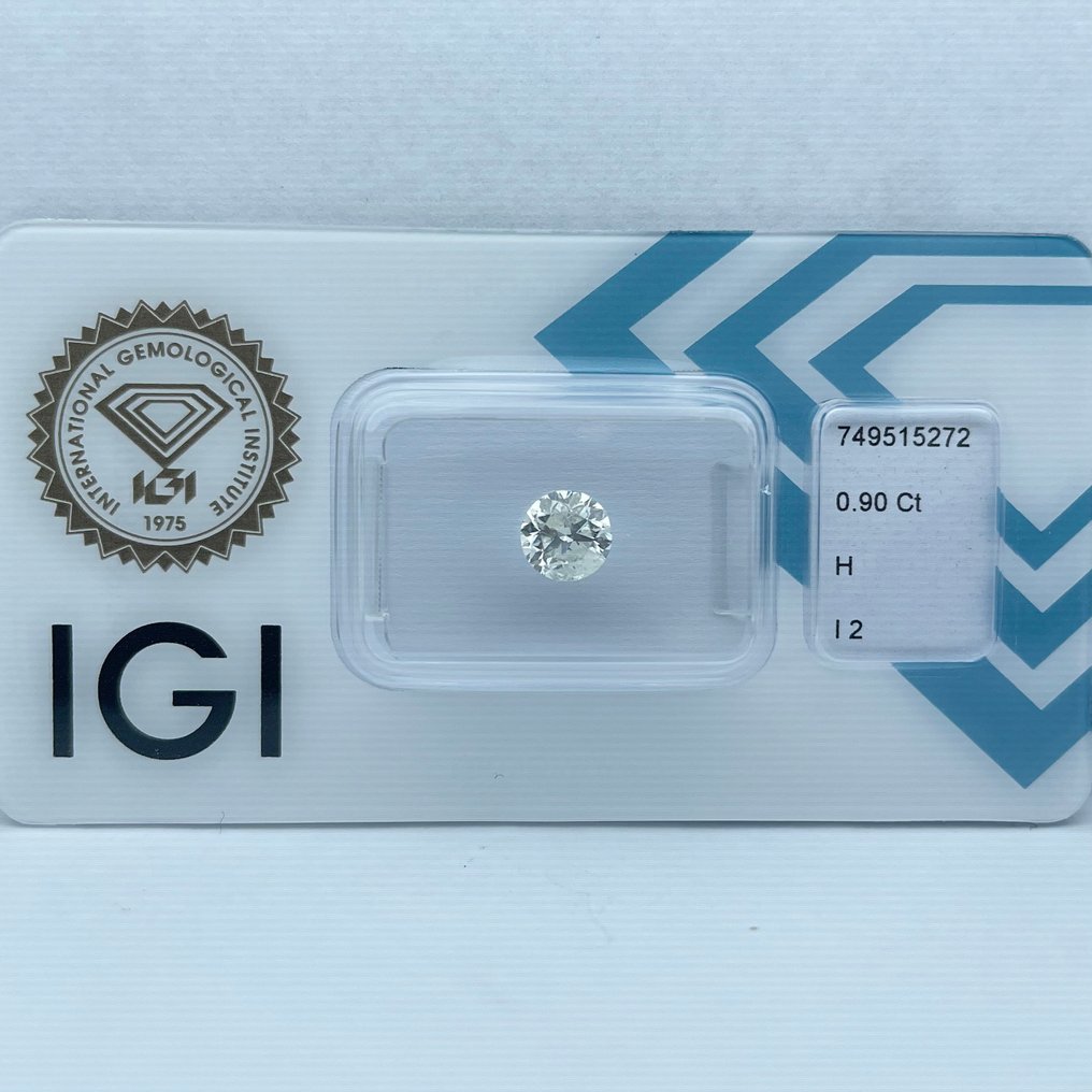 没有保留价 - 1 pcs 钻石  (天然)  - 0.90 ct - 圆形 - H - I2 内含二级 - 国际宝石研究院（IGI） #1.0