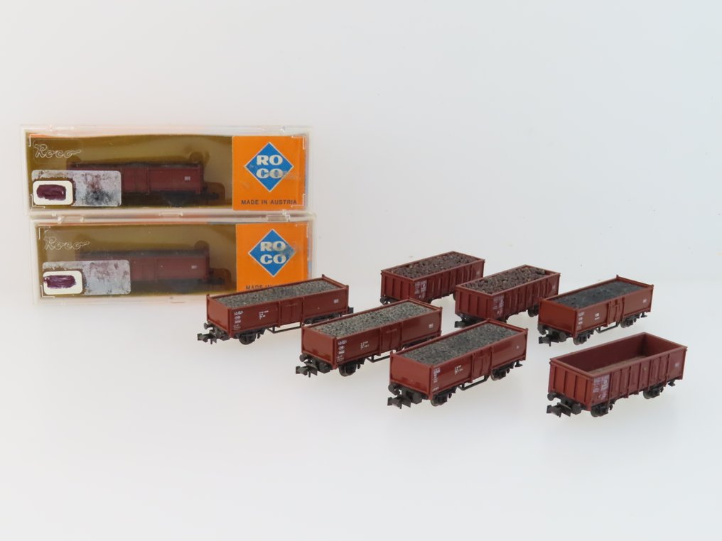 Roco N - 2310/2315/2317/25026 - Βαγόνι τρένου μοντελισμού (9) - 9x 2-αξονικά ανοιχτά φορτηγά με και χωρίς φορτίο άνθρακα. - DB #1.0