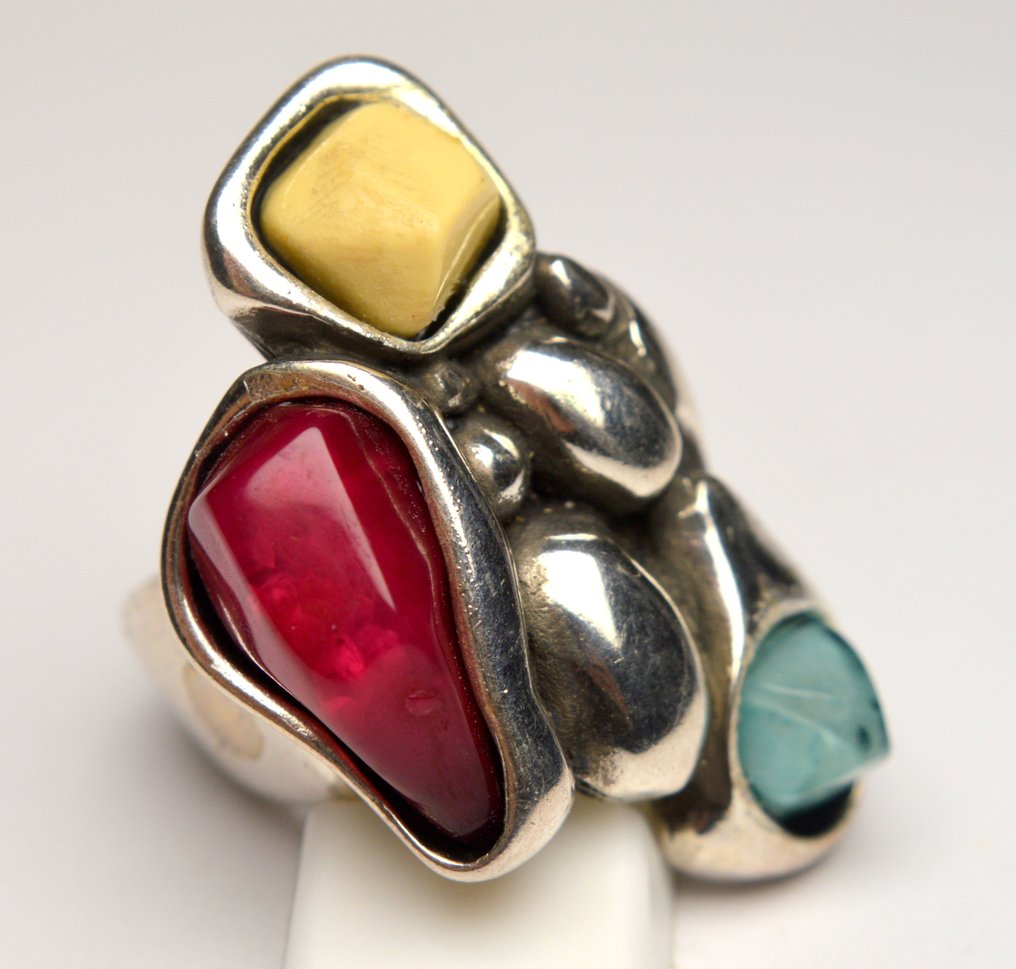 Utan reservationspris - Ring 925 Silver - 34,57g Akvamarin - Agate, Jasper #1.0