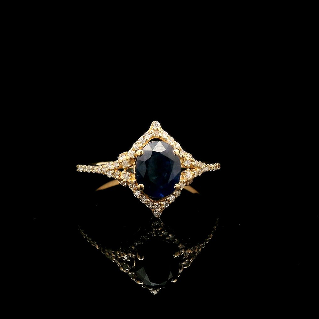 No reserve price - Ring - 14 kt. Yellow gold -  1.76ct. tw. Sapphire - Diamond #4.3