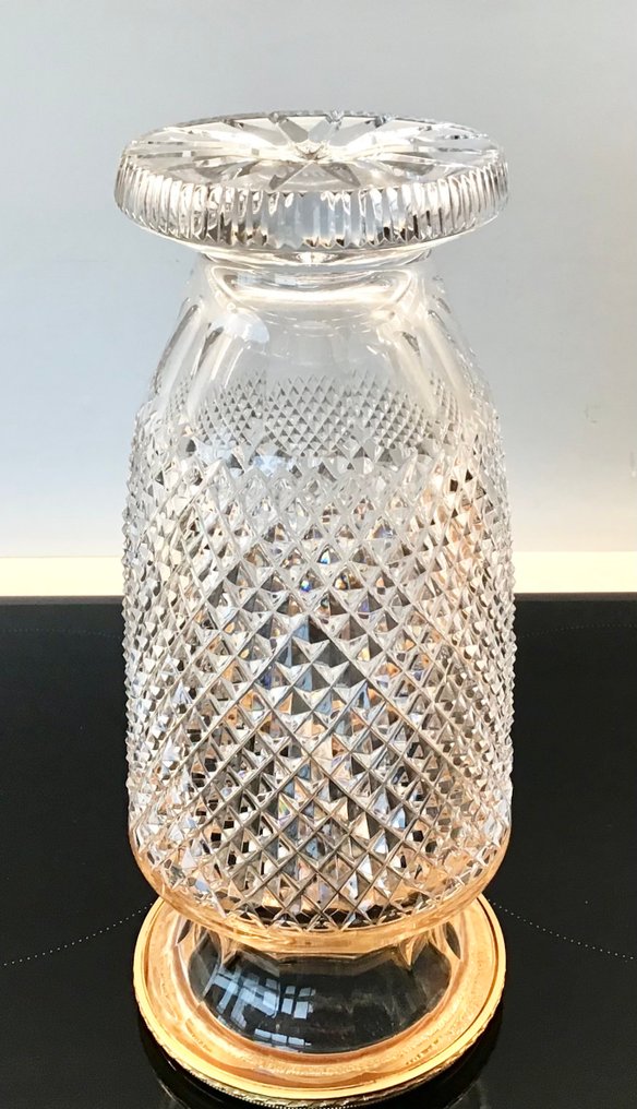 花瓶  - 透明水晶配以钻石切割图案和金边。 #4.3