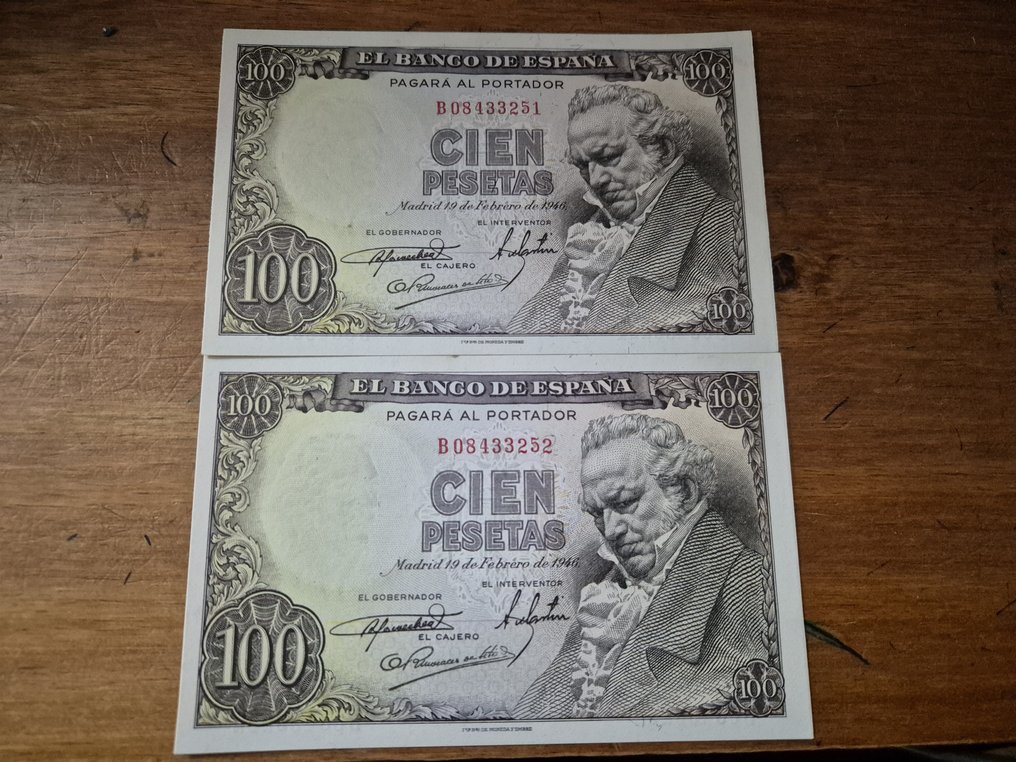 Spanien. - 2 x 100 Pesetas - 1946 - consecutives - Pick 131 #1.0