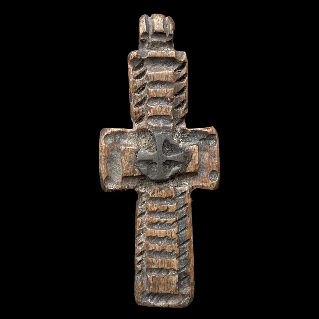 拜占庭时期 罕见的中世纪骨骼十字吊坠 十字架 - 65 mm  (没有保留价) #1.0