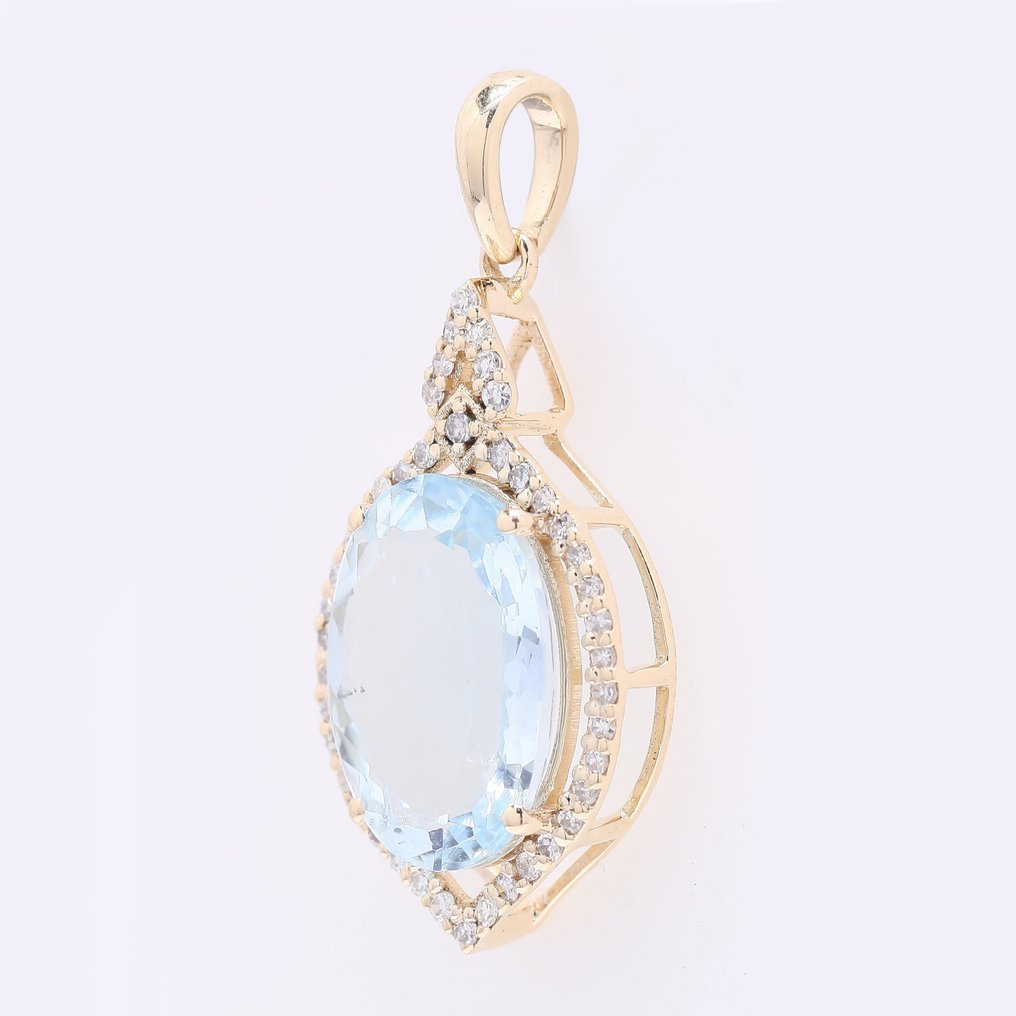 沒有保留價 - 墜飾 - 14 克拉 黃金 -  2.93ct. tw. 海藍寶石 - 鉆石 #1.0