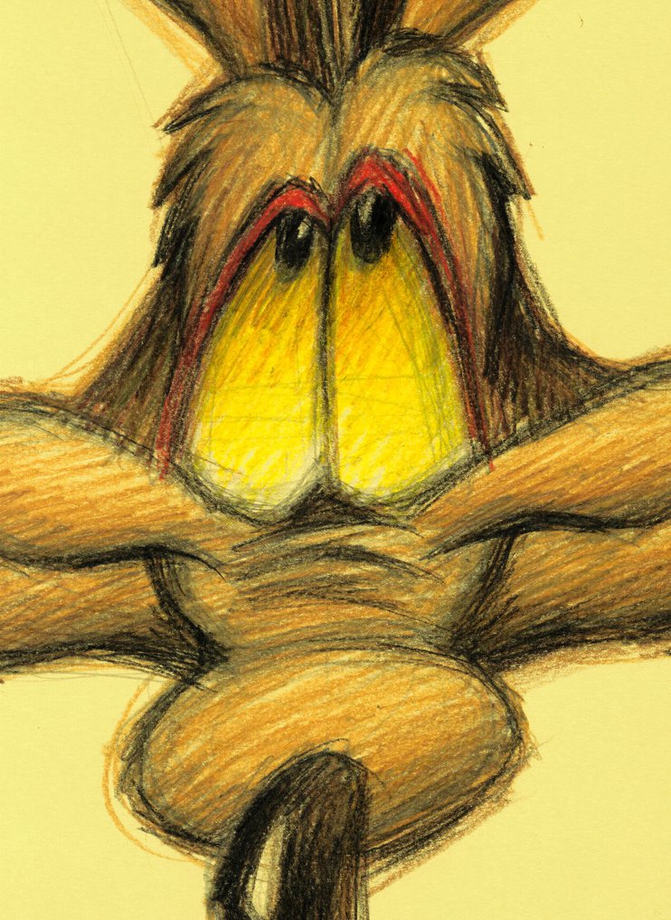 Joan Vizcarra - Αρχικό Μολύβι Χρώματος - Wile E. Coyote Close-Up – Hand Signed #3.2