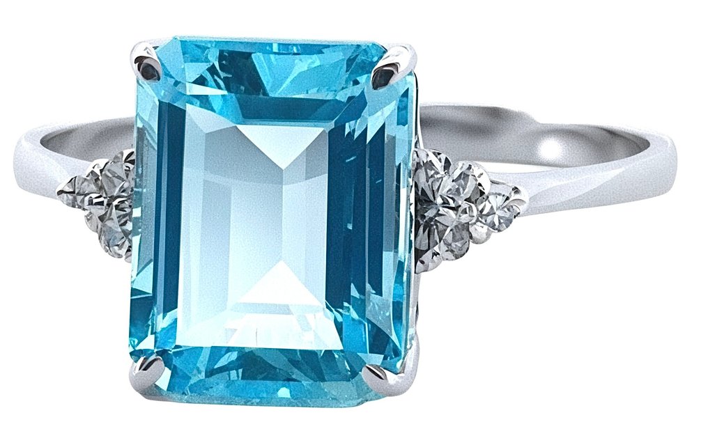 Utan reservationspris - Ring - 18 kt Vittguld Akvamarin - Diamant #2.1