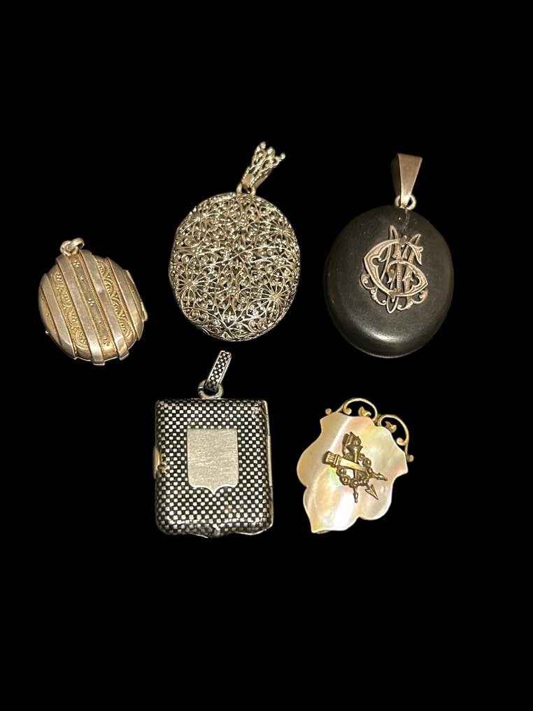 Antik Relikvarium (5) - Silver, Trä - 1850-1900 - Relikvarier/medaljonger #1.0