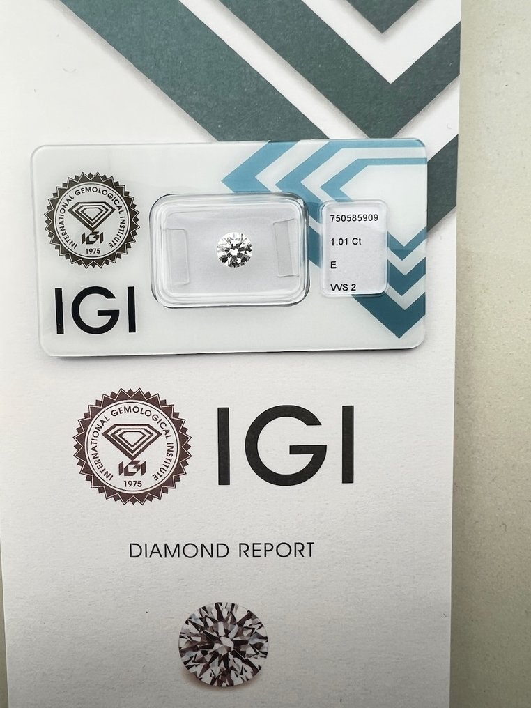 χωρίς τιμή ασφαλείας - 1 pcs Διαμάντι (Φυσικό) - 1.01 ct - Στρογγυλό - E - VVS2 - International Gemological Institute (IGI) #1.0