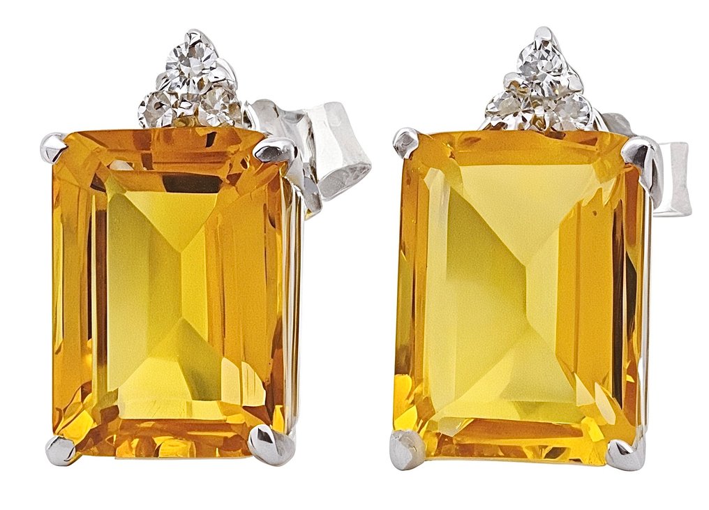 没有保留价 - 耳环 - 18K包金 白金 黄水晶 - 钻石 #3.2