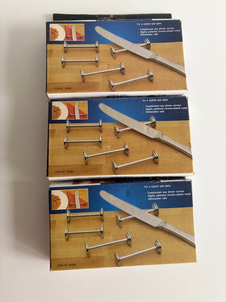 Lot de 3 boîtes de repose-couteaux métal chromé poli – 18 pièces - Knivstøtte (18) - Stål, Forkrommet #1.0