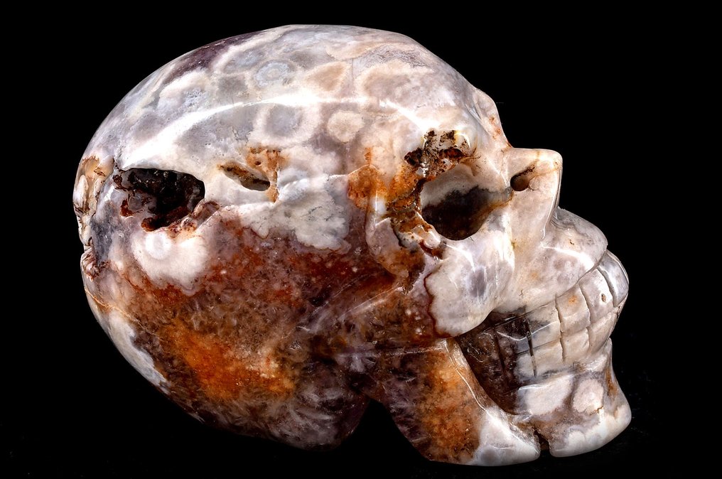 一流的樱花或花卉玛瑙配紫水晶石英 头骨 - 高度: 9.5 cm - 闊度: 6.8 cm- 501 g #4.3