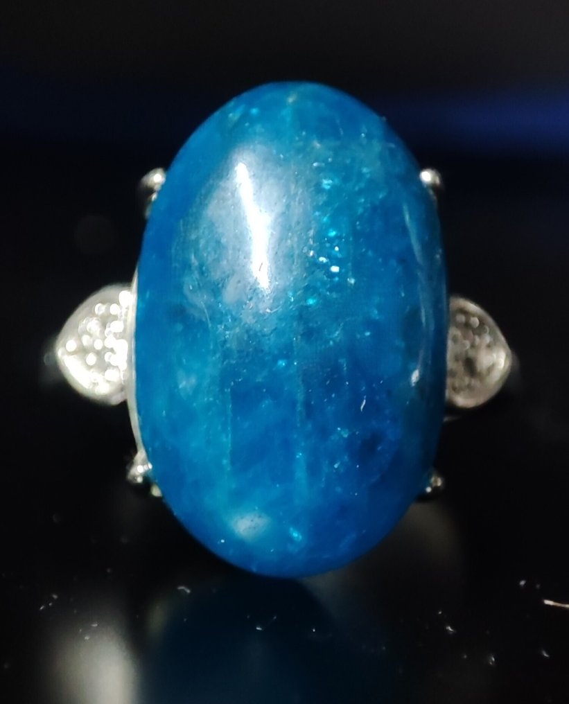 Anel de prata 925 de primeira qualidade com apatita muito bonito e frete grátis. - Anel #1.0