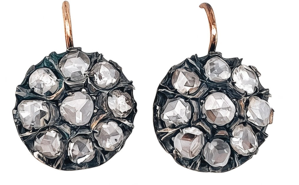 沒有保留價 - 耳環 - 9 節 黃金, 銀 鉆石 (天然)  #2.1