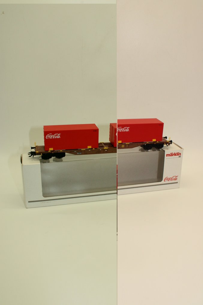 Märklin H0 - 47434 - 模型火車車廂 (1) - 货车，配有两个20英尺的可口可乐集装箱；包括原装的Märklin盒子和说明书。 #1.0