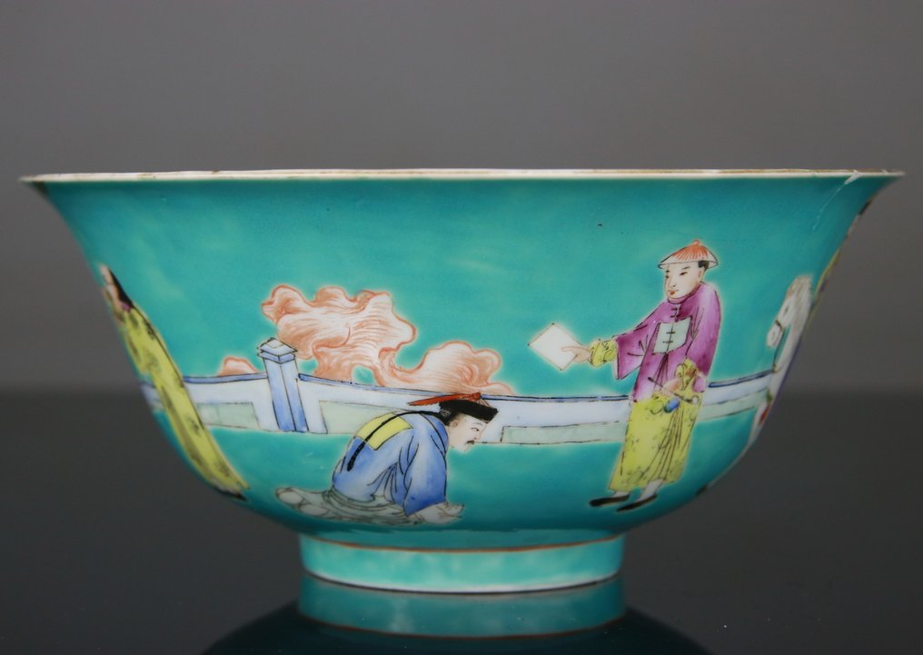 Κινέζικο μπωλ από πορσελάνη οικογενειακού ροζ - τιρκουάζ - σήμα Jiaqing - Δημοκρατία - Πορσελάνη - Κίνα - Early 20th century #1.0